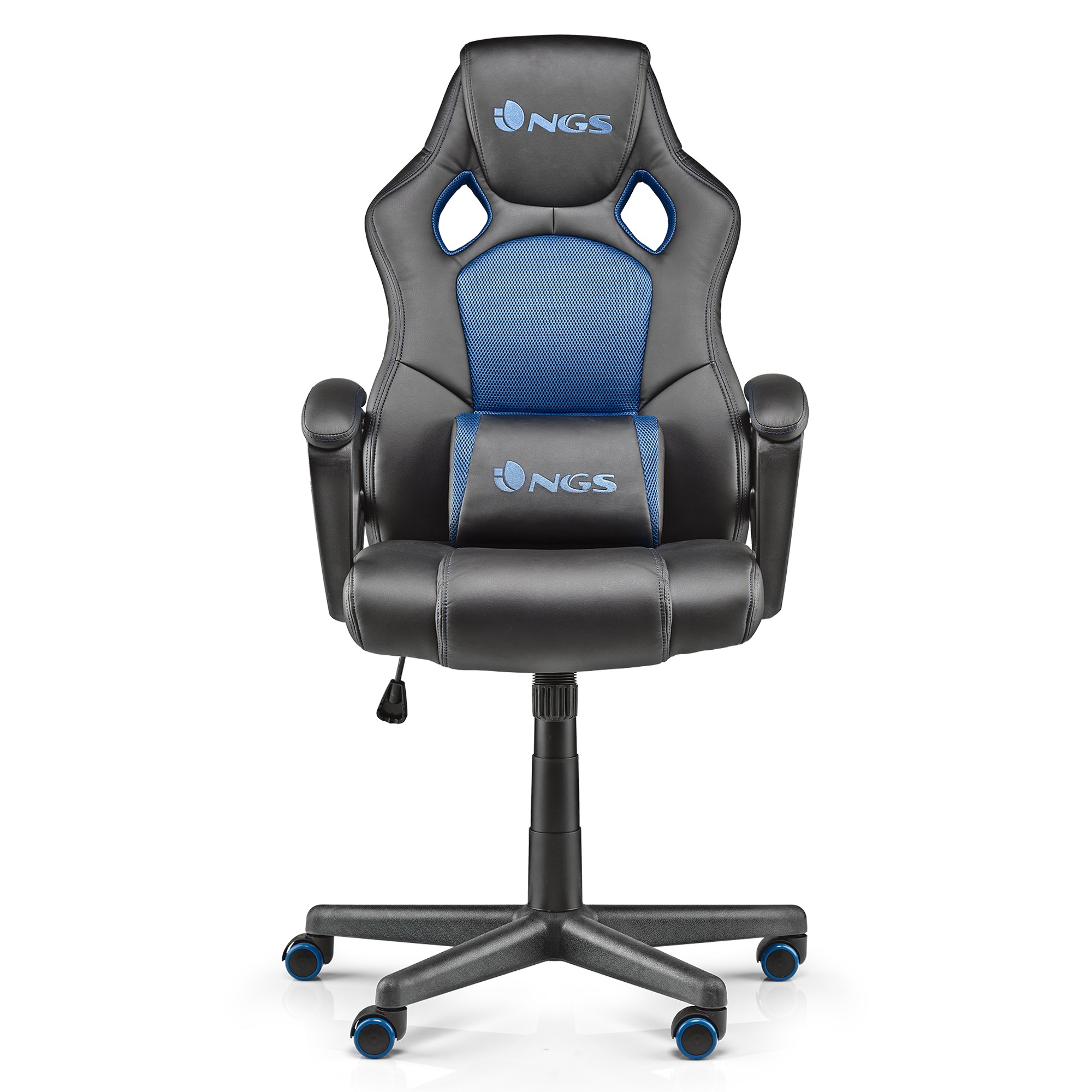scaun gaming ngs wasp, reglabil pe intalime, perna lombar, negru/albastru scaun gaming ngs wasp, reglabil pe intalime, perna lombar, negru/albastru