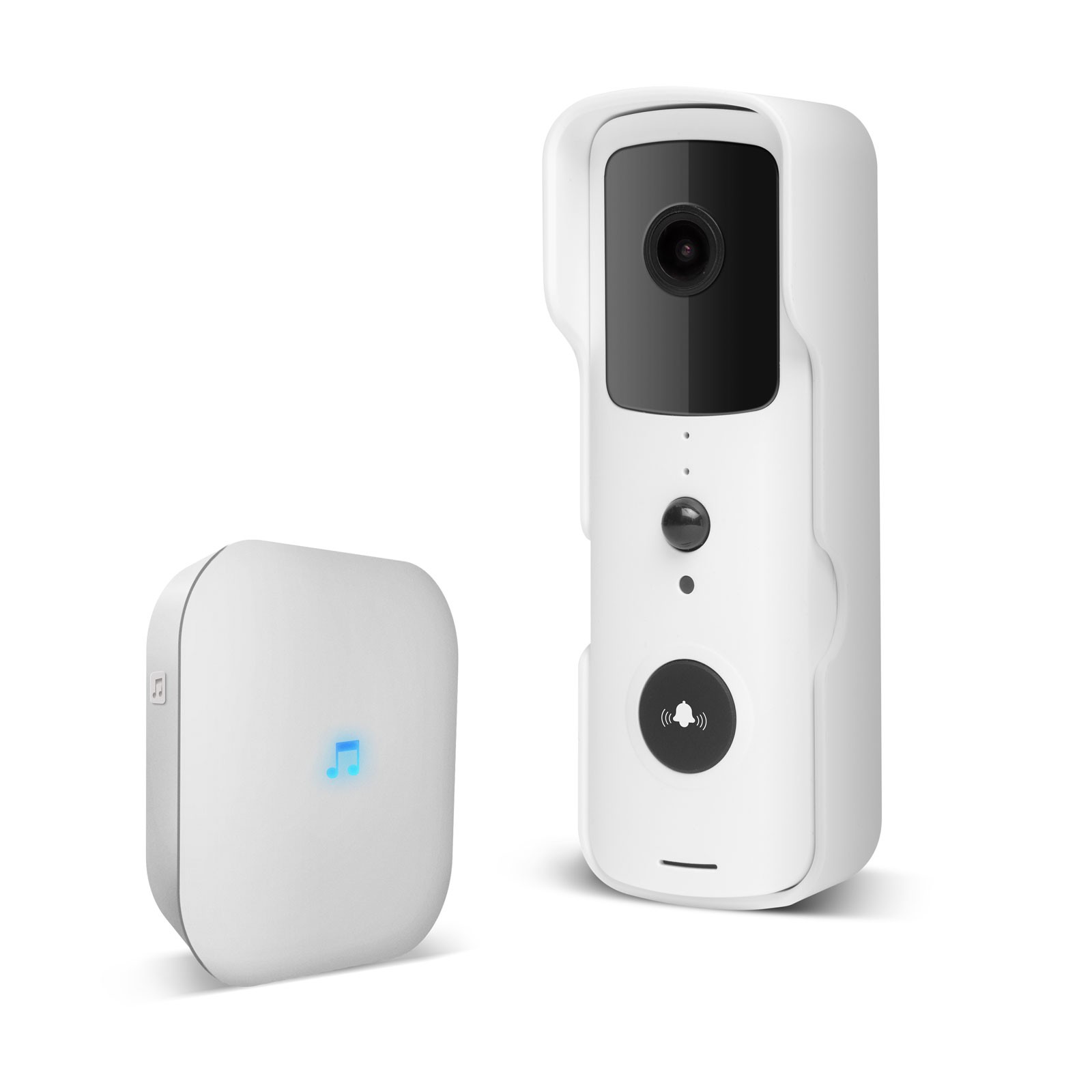 set sonerie video smart wi-fi - alimentat cu baterie - microsd, fhd, pir - alb set sonerie video smart wi-fi - alimentat cu baterie - microsd, fhd, pir - alb