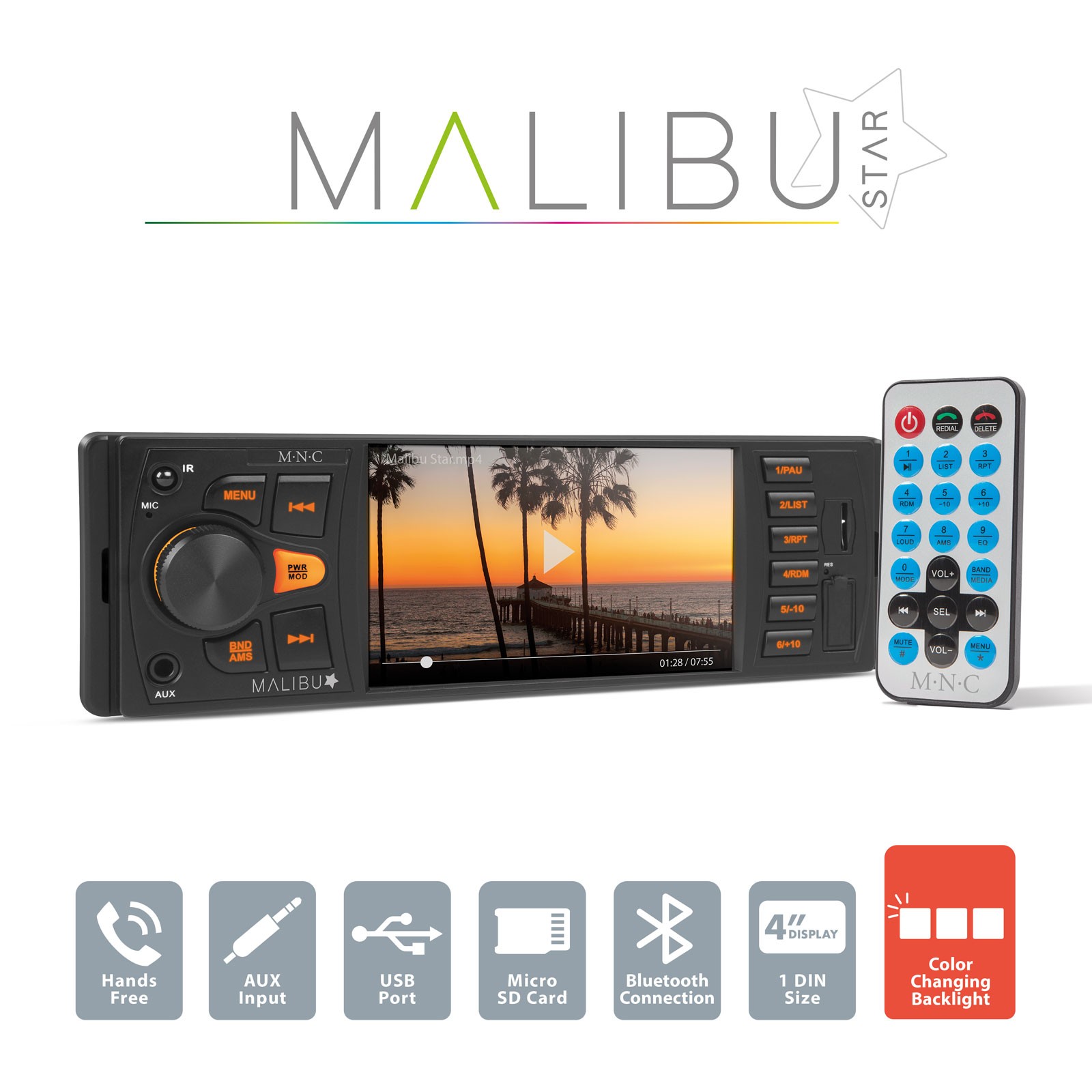 unitate principala multimedia ,,malibu star" - 1 din - 4 x 50 w - bt - mp3 - aux - sd - usb unitate principala multimedia ,,malibu star" - 1 din - 4 x 50 w - bt - mp3 - aux - sd - usb