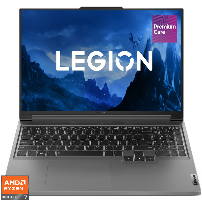 Laptop Lenovo Gaming 16'' Legion Slim 5 16AHP9, WQXGA IPS 165Hz, Procesor AMD Ryzen™ 7 8845HS (16M Cache, up to 5.1 GHz), 16GB DDR5, 512GB SSD, GeForce RTX 4060 8GB, No OS, Luna Grey, 3Yr Onsite Premium Care Laptop Lenovo Gaming 16'' Legion Slim 5 16AHP9, WQXGA IPS 165Hz, Procesor AMD Ryzen™ 7 8845HS (16M Cache, up to 5.1 GHz), 16GB DDR5, 512GB SSD, GeForce RTX 4060 8GB, No OS, Luna Grey, 3Yr Onsite Premium Care