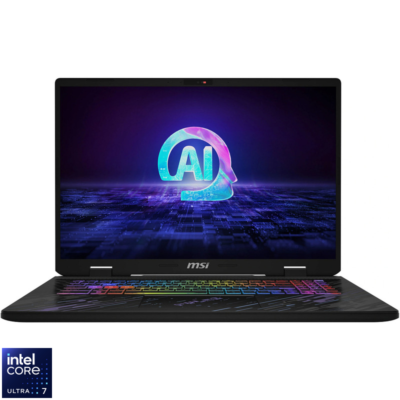 Laptop MSI Gaming 17'' Pulse 17 AI C1VGKG, QHD+ 240Hz, Procesor Intel® Core™ Ultra 7 155H (24M Cache, up to 4.80 GHz), 16GB DDR5, 1TB SSD, GeForce RTX 4070 8GB, Free DOS, Core Black Laptop MSI Gaming 17'' Pulse 17 AI C1VGKG, QHD+ 240Hz, Procesor Intel® Core™ Ultra 7 155H (24M Cache, up to 4.80 GHz), 16GB DDR5, 1TB SSD, GeForce RTX 4070 8GB, Free DOS, Core Black