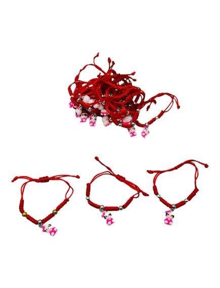 Bratara Martisor En-gros, snur rosu reglabil, cu 3 bile argintii si figurina Pisicuta Bratara Martisor En-gros, snur rosu reglabil, cu 3 bile argintii si figurina Pisicuta