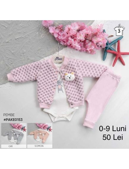 Compleu vatuit Engros pentru bebelusi, 3 piese, cu model imprimat Compleu vatuit Engros pentru bebelusi, 3 piese, cu model imprimat