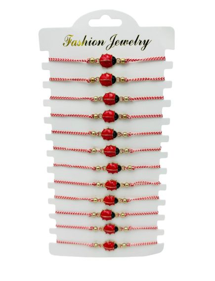 Set En-gros 12 Bratari Martisor Buburuza Norocoasa, snur reglabil Set En-gros 12 Bratari Martisor Buburuza Norocoasa, snur reglabil