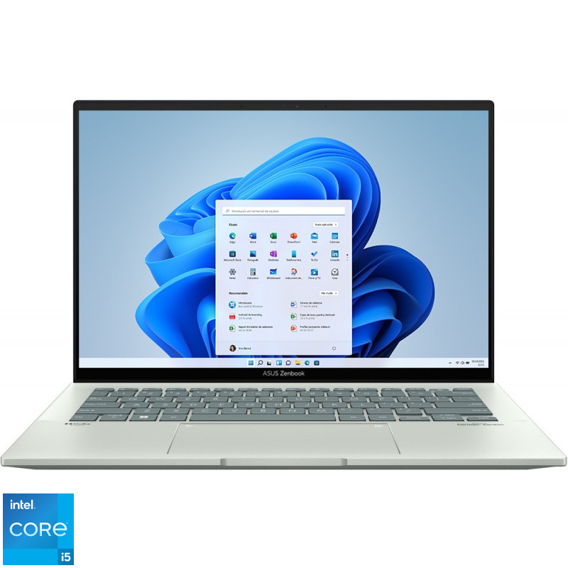 Ultrabook ASUS 14'' Zenbook 14 UX3402ZA, WQXGA, Procesor Intel® Core™ i5-1240P (12M Cache, up to 4.40 GHz), 16GB DDR5, 1TB SSD, Intel Iris Xe, Win 11 Home, Aqua Celadon Ultrabook ASUS 14'' Zenbook 14 UX3402ZA, WQXGA, Procesor Intel® Core™ i5-1240P (12M Cache, up to 4.40 GHz), 16GB DDR5, 1TB SSD, Intel Iris Xe, Win 11 Home, Aqua Celadon