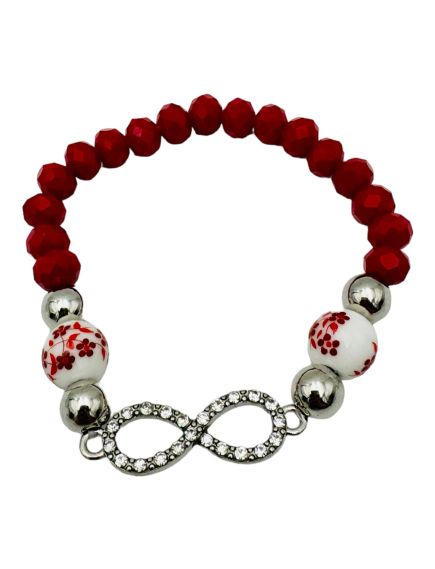 Bratara Martisor En-gros, simbol Infinit, cu margele rosii, pe elastic Bratara Martisor En-gros, simbol Infinit, cu margele rosii, pe elastic