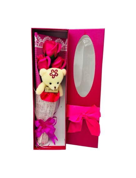 Buchet En-gros cu Ursulet si Trandafiri ambalaj deosebit, cutie de cadou, 34×11×5.5cm Buchet En-gros cu Ursulet si Trandafiri ambalaj deosebit, cutie de cadou, 34×11×5.5cm