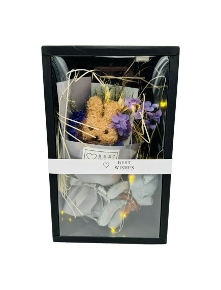 Cadou Engros, Buchet cu Flori naturale uscate si Iepuras + Jucarie din plus, ambalaj deosebit, 26.5×16.5×6cm Cadou Engros, Buchet cu Flori naturale uscate si Iepuras + Jucarie din plus, ambalaj deosebit, 26.5×16.5×6cm