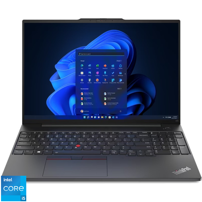 Laptop Lenovo 16'' ThinkPad E16 Gen 1, WUXGA IPS, Procesor Intel® Core™ i5-1335U (12M Cache, up to 4.60 GHz), 8GB DDR4, 512GB SSD, Intel Iris Xe, Win 11 Pro, Graphite Black Laptop Lenovo 16'' ThinkPad E16 Gen 1, WUXGA IPS, Procesor Intel® Core™ i5-1335U (12M Cache, up to 4.60 GHz), 8GB DDR4, 512GB SSD, Intel Iris Xe, Win 11 Pro, Graphite Black