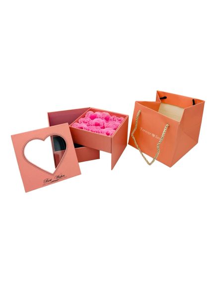 Caseta Eleganta En-gros cu 9 Trandafiri de sapun si compartiment pentru bijuterii, cu punga de cadou, Best Wishes, 11.5×11.5×9.5cm Caseta Eleganta En-gros cu 9 Trandafiri de sapun si compartiment pentru bijuterii, cu punga de cadou, Best Wishes, 11.5×11.5×9.5cm