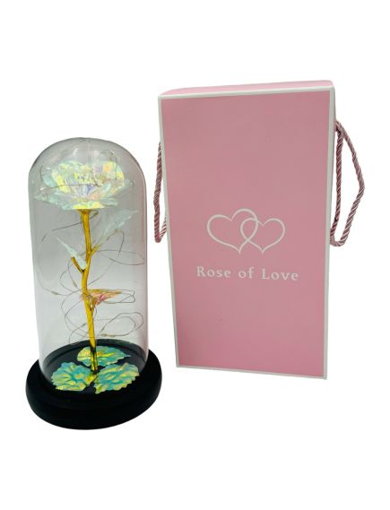 Cupola din Sticla En-gros cu Trandafir Sidefat si lumini, 24.5×13.5×13.5cm Cupola din Sticla En-gros cu Trandafir Sidefat si lumini, 24.5×13.5×13.5cm