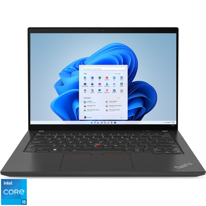 Laptop Lenovo 14'' ThinkPad T14 Gen 4, WUXGA IPS, Procesor Intel® Core™ i5-1335U (12M Cache, up to 4.60 GHz), 16GB DDR5, 512GB SSD, Intel Iris Xe, Win 11 Pro, Thunder Black Laptop Lenovo 14'' ThinkPad T14 Gen 4, WUXGA IPS, Procesor Intel® Core™ i5-1335U (12M Cache, up to 4.60 GHz), 16GB DDR5, 512GB SSD, Intel Iris Xe, Win 11 Pro, Thunder Black
