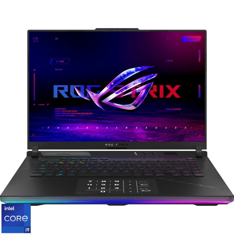 Laptop ASUS Gaming 16'' ROG Strix SCAR 16 G634JZ, QHD+ 240Hz Mini LED G-Sync, Procesor Intel® Core™ i9-13980HX (36M Cache, up to 5.60 GHz), 32GB DDR5, 2x 1TB SSD, GeForce RTX 4080 12GB, No OS, Off Black, 3Yr Laptop ASUS Gaming 16'' ROG Strix SCAR 16 G634JZ, QHD+ 240Hz Mini LED G-Sync, Procesor Intel® Core™ i9-13980HX (36M Cache, up to 5.60 GHz), 32GB DDR5, 2x 1TB SSD, GeForce RTX 4080 12GB, No OS, Off Black, 3Yr