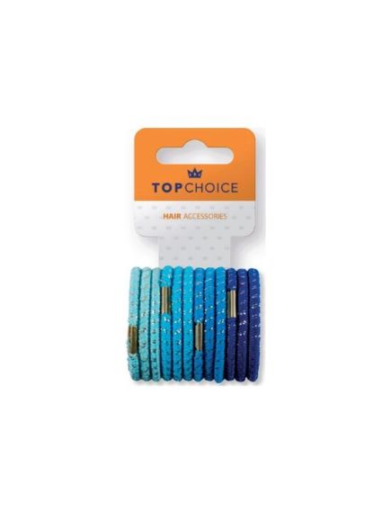 Elastic de par Top Choice, set de 12 bucati asortate, in nuante de albastru Engros Elastic de par Top Choice, set de 12 bucati asortate, in nuante de albastru Engros