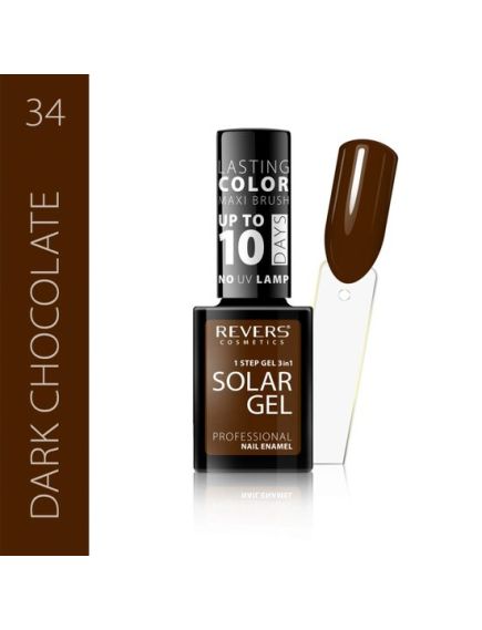 Lac de unghii Solar Gel, Revers, 12 ml, maro, nr 34, dark chocolate Engros Lac de unghii Solar Gel, Revers, 12 ml, maro, nr 34, dark chocolate Engros