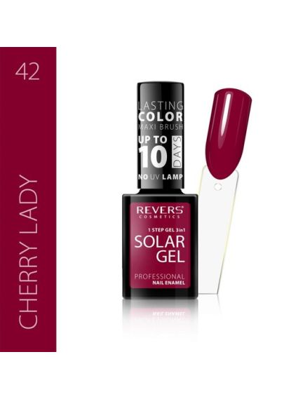 Lac de unghii Solar Gel, Revers, 12 ml, rosu inchis, nr 42, cherry lady Engros Lac de unghii Solar Gel, Revers, 12 ml, rosu inchis, nr 42, cherry lady Engros
