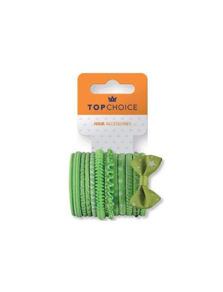Set de 12 bucati asortate Elastic de par Top Choice, in nuante de verde, TC22029 Engros Set de 12 bucati asortate Elastic de par Top Choice, in nuante de verde, TC22029 Engros