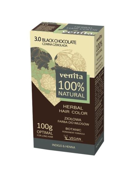 Vopsea de par bio, Nr. 3.0, Ciocolata Neagra, 100% Natural, 100g Engros Vopsea de par bio, Nr. 3.0, Ciocolata Neagra, 100% Natural, 100g Engros