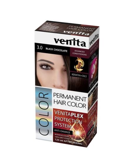 Vopsea de par permanenta, Venita Plex, 125 ml, Nr 3.0, Negru Ciocolatiu Engros Vopsea de par permanenta, Venita Plex, 125 ml, Nr 3.0, Negru Ciocolatiu Engros