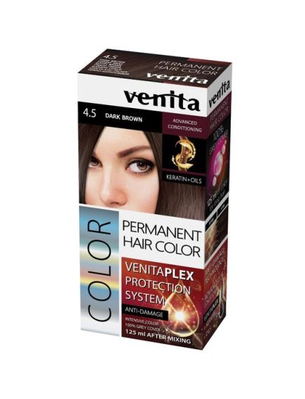 Vopsea de par permanenta, Venita Plex, 125 ml, Nr 4.5, Saten Inchis Engros Vopsea de par permanenta, Venita Plex, 125 ml, Nr 4.5, Saten Inchis Engros