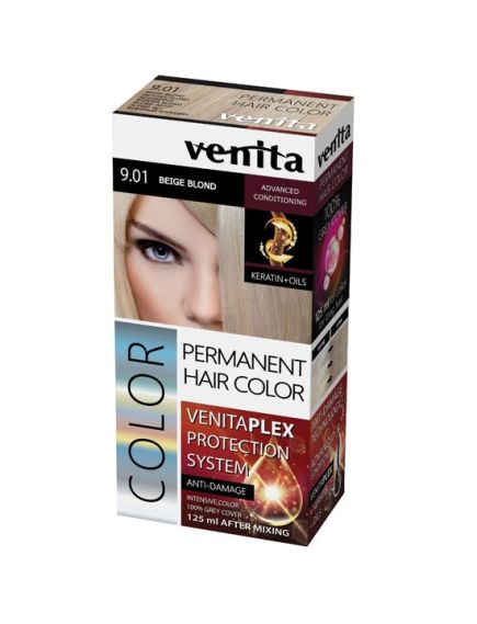 Vopsea de par permanenta, Venita Plex, 125 ml, Nr 9.01, Blond Bej Engros Vopsea de par permanenta, Venita Plex, 125 ml, Nr 9.01, Blond Bej Engros