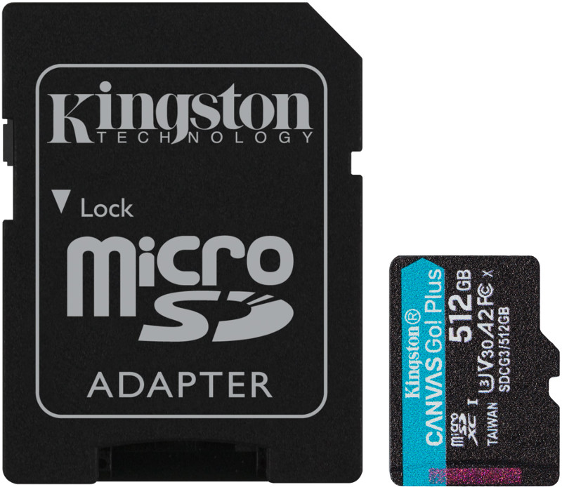 Card memorie Kingston Micro SDXC Canvas GO Plus, 512GB, Clasa 10, UHS-I + Adaptor