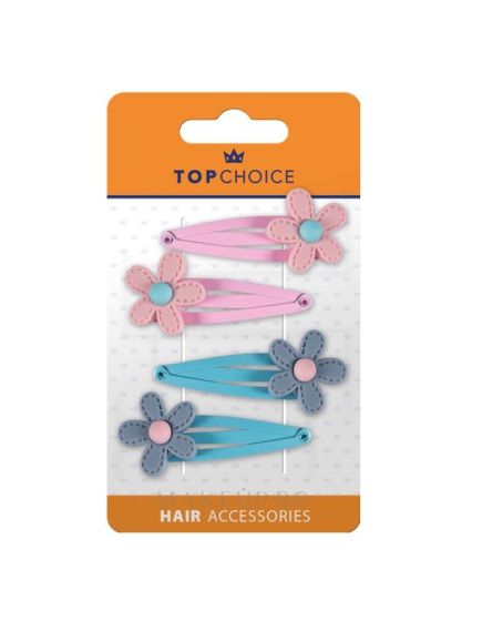 Set 4 agrafe de par metalice, decorate cu flori Top Choice 26744 Engros Set 4 agrafe de par metalice, decorate cu flori Top Choice 26744 Engros