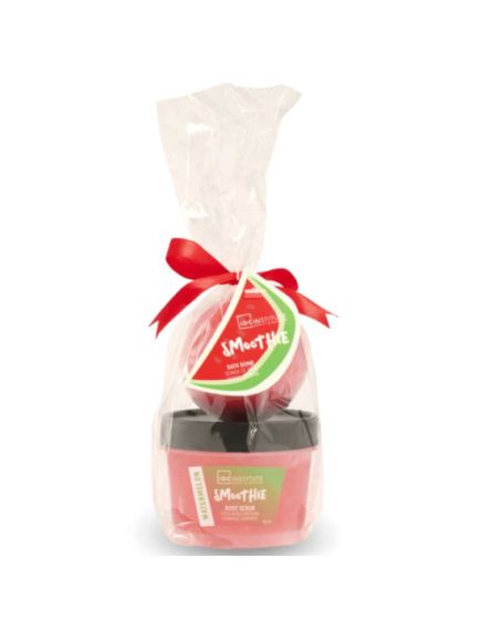 Set baie mini smoothie cu body scrub si bomba de baie cu aroma de pepene rosu IDC Institute 98153 Engros Set baie mini smoothie cu body scrub si bomba de baie cu aroma de pepene rosu IDC Institute 98153 Engros