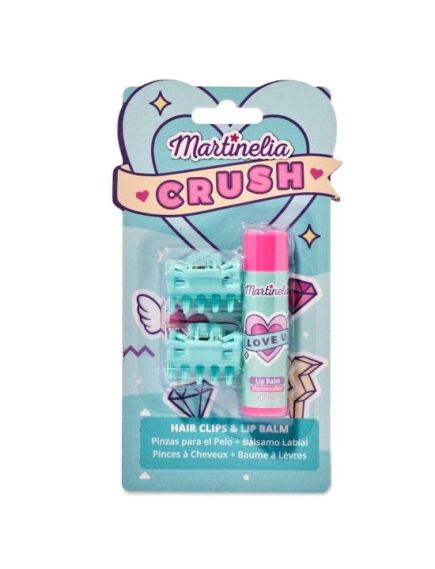 Set balsam de buze cu aroma de bezele si 2 agrafe asortate Crush Martinelia 11101M, 4 g Engros Set balsam de buze cu aroma de bezele si 2 agrafe asortate Crush Martinelia 11101M, 4 g Engros