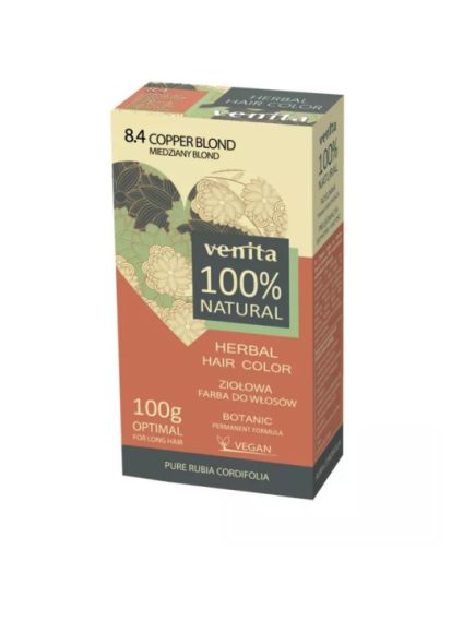 Vopsea de par bio naturala 100%, Venita, 8.4 blond cupru, 100 g Engros Vopsea de par bio naturala 100%, Venita, 8.4 blond cupru, 100 g Engros