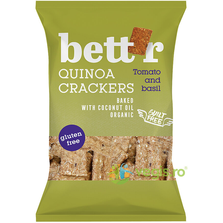 Crackers cu Quinoa, Rosii si Busuioc fara Gluten Ecologici/Bio 100g Crackers cu Quinoa, Rosii si Busuioc fara Gluten Ecologici/Bio 100g