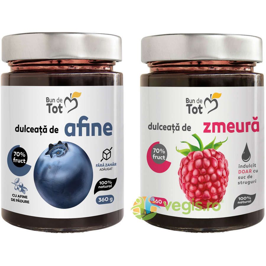 Pachet Dulceata de Afine fara Zahar 360g + Dulceata de Zmeura fara Zahar 360g Pachet Dulceata de Afine fara Zahar 360g + Dulceata de Zmeura fara Zahar 360g