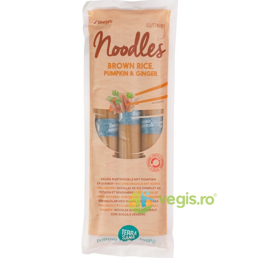 Taitei de Orez Brun cu Dovleac si Ghimbir Fara Gluten Ecologici/Bio 250g Taitei de Orez Brun cu Dovleac si Ghimbir Fara Gluten Ecologici/Bio 250g