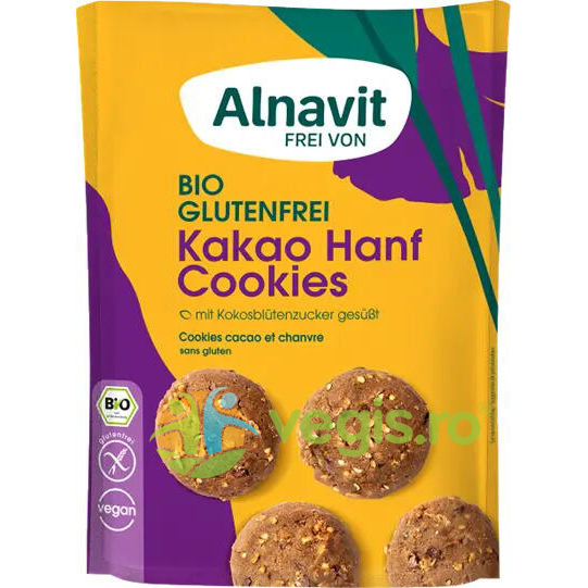 Biscuiti cu Seminte de Canepa si Cacao fara Gluten Ecologici/Bio 125g Biscuiti cu Seminte de Canepa si Cacao fara Gluten Ecologici/Bio 125g