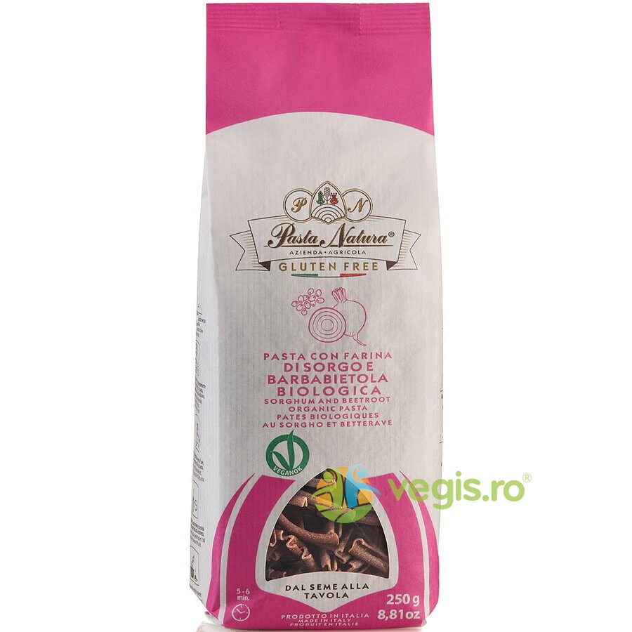 Paste din Faina de Sorg cu Sfecla Rosie fara Gluten Ecologice/Bio 250g Paste din Faina de Sorg cu Sfecla Rosie fara Gluten Ecologice/Bio 250g