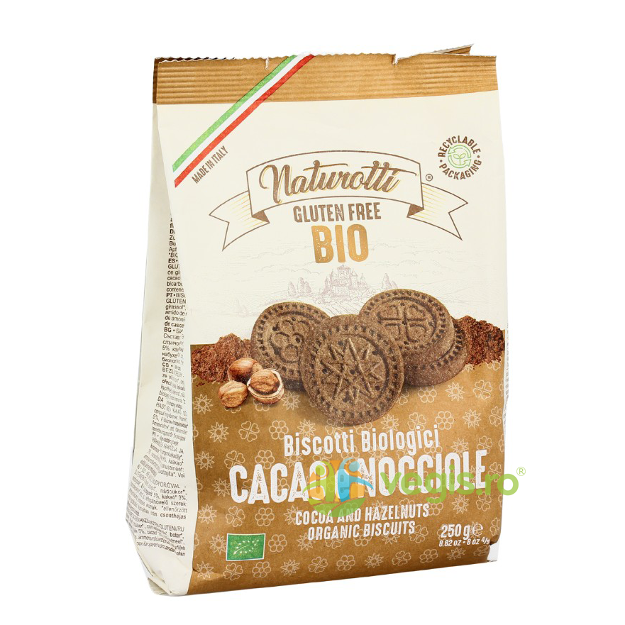 Biscuiti cu Cacao si Alune de Padure fara Gluten Ecologice/Bio 250g Biscuiti cu Cacao si Alune de Padure fara Gluten Ecologice/Bio 250g