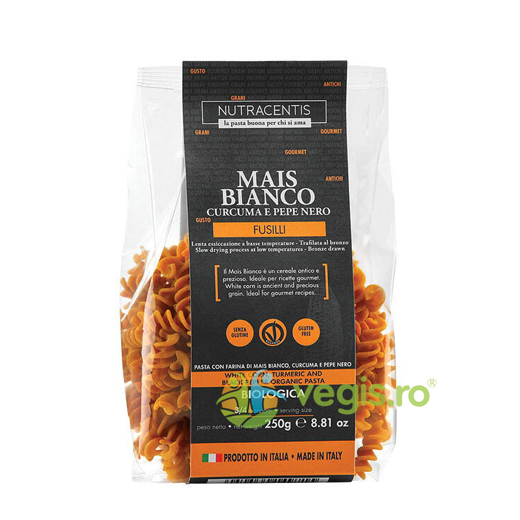 Paste din Faina de Porumb Alb cu Turmeric si Piper fara Gluten Ecologice/Bio 250g Paste din Faina de Porumb Alb cu Turmeric si Piper fara Gluten Ecologice/Bio 250g