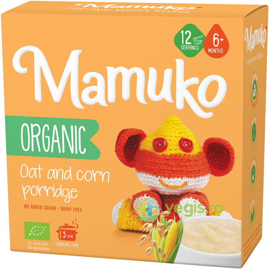 Porridge din 2 Cereale (Ovaz si Porumb) 6+ Luni Ecologic/Bio 200g Porridge din 2 Cereale (Ovaz si Porumb) 6+ Luni Ecologic/Bio 200g