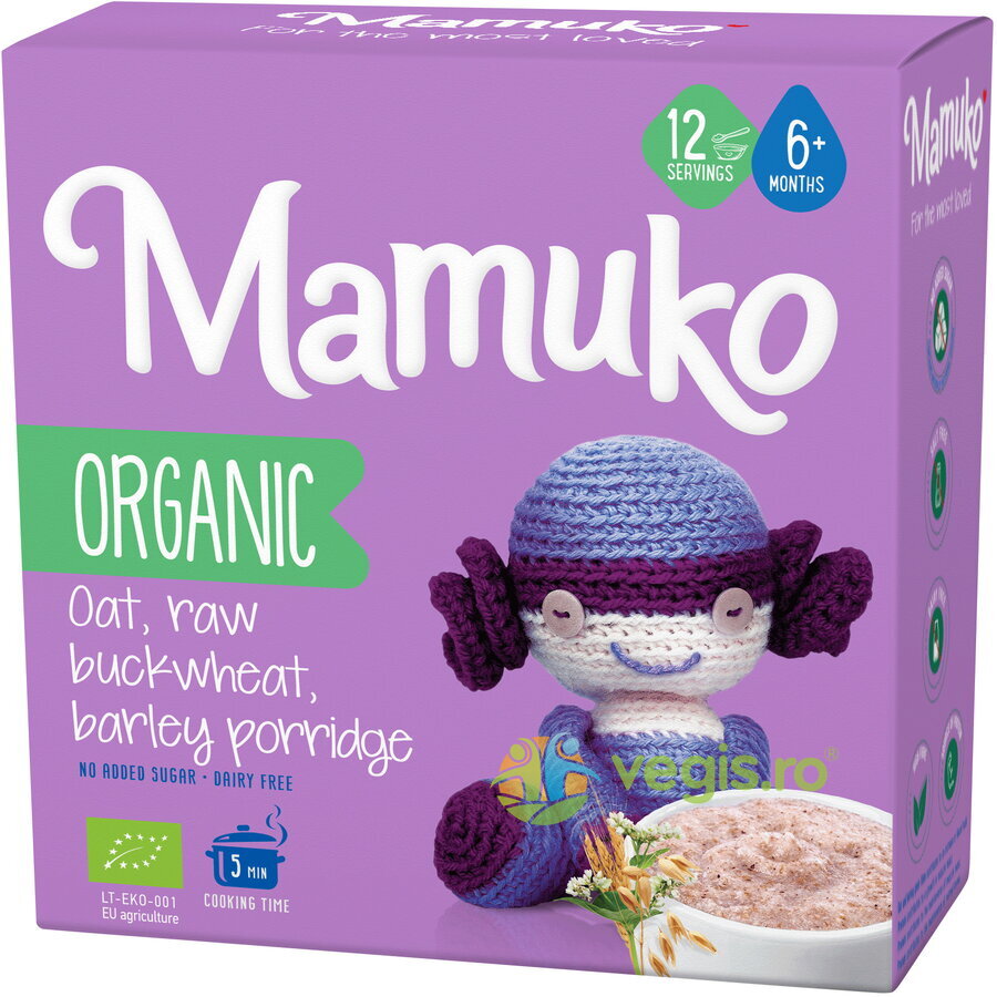 Porridge din 3 Cereale (Ovaz, Hrisca si Orz) 6+ Luni Ecologic/Bio 200g Porridge din 3 Cereale (Ovaz, Hrisca si Orz) 6+ Luni Ecologic/Bio 200g