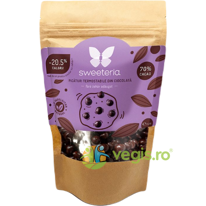 Picaturi Termostabile din Ciocolata Amaruie fara Zahar Adaugat 250g Picaturi Termostabile din Ciocolata Amaruie fara Zahar Adaugat 250g