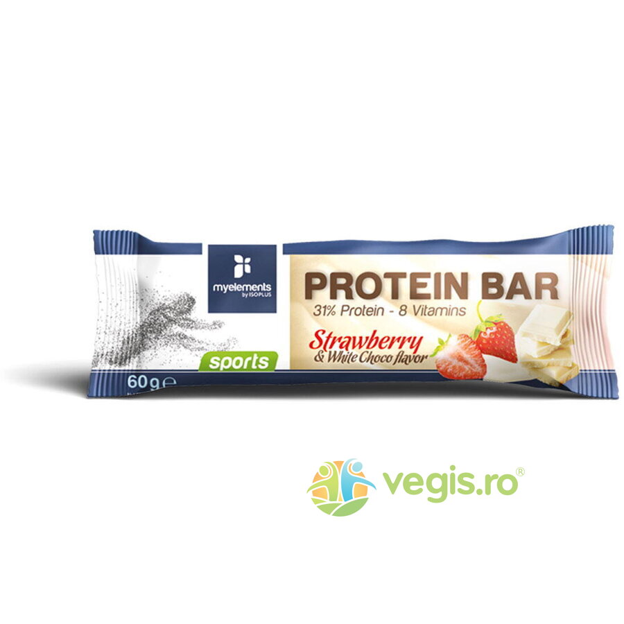 Baton Proteic cu Aroma de Capsuni si Ciocolata Alba 60g MYELEMENTS Baton Proteic cu Aroma de Capsuni si Ciocolata Alba 60g MYELEMENTS