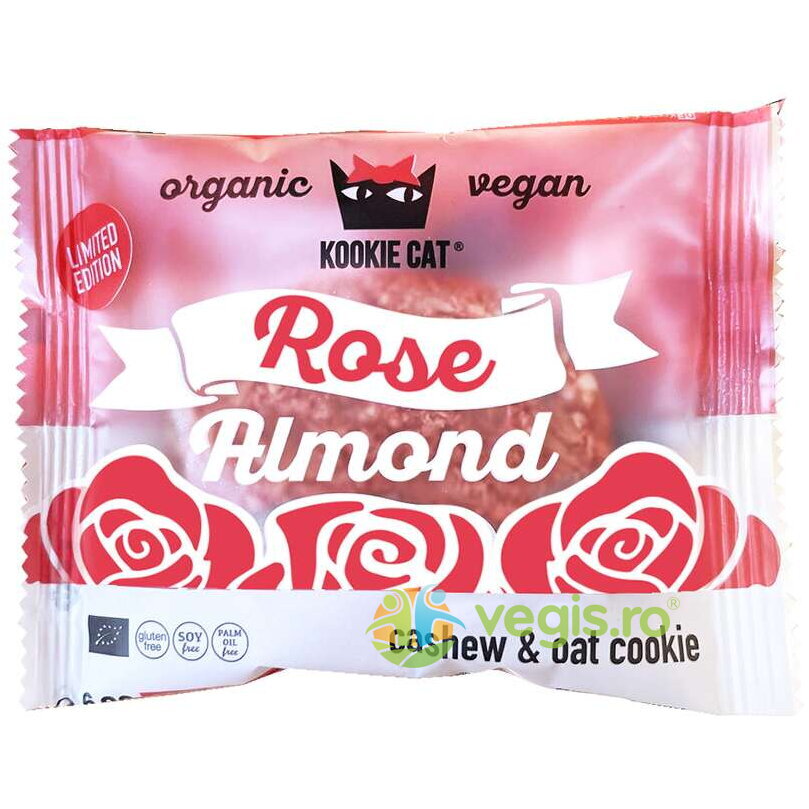 Cookie cu Migdale si Trandafir fara Gluten Kookie Cat Ecologice/Bio 50g Cookie cu Migdale si Trandafir fara Gluten Kookie Cat Ecologice/Bio 50g