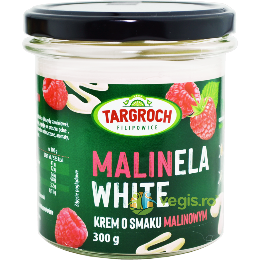 Crema Alba Tartinabila cu Aroma de Zmeura fara Zahar Malinela White 300g Crema Alba Tartinabila cu Aroma de Zmeura fara Zahar Malinela White 300g
