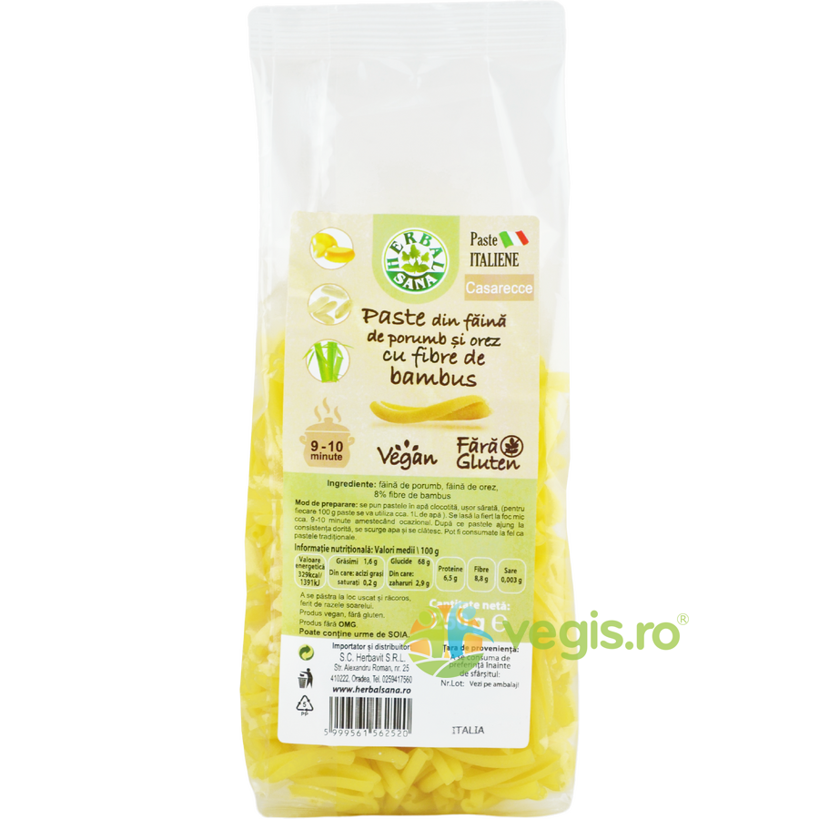 Paste din Faina de Porumb si Orez cu Fibre de Bambus Casarecce fara Gluten 250g Paste din Faina de Porumb si Orez cu Fibre de Bambus Casarecce fara Gluten 250g