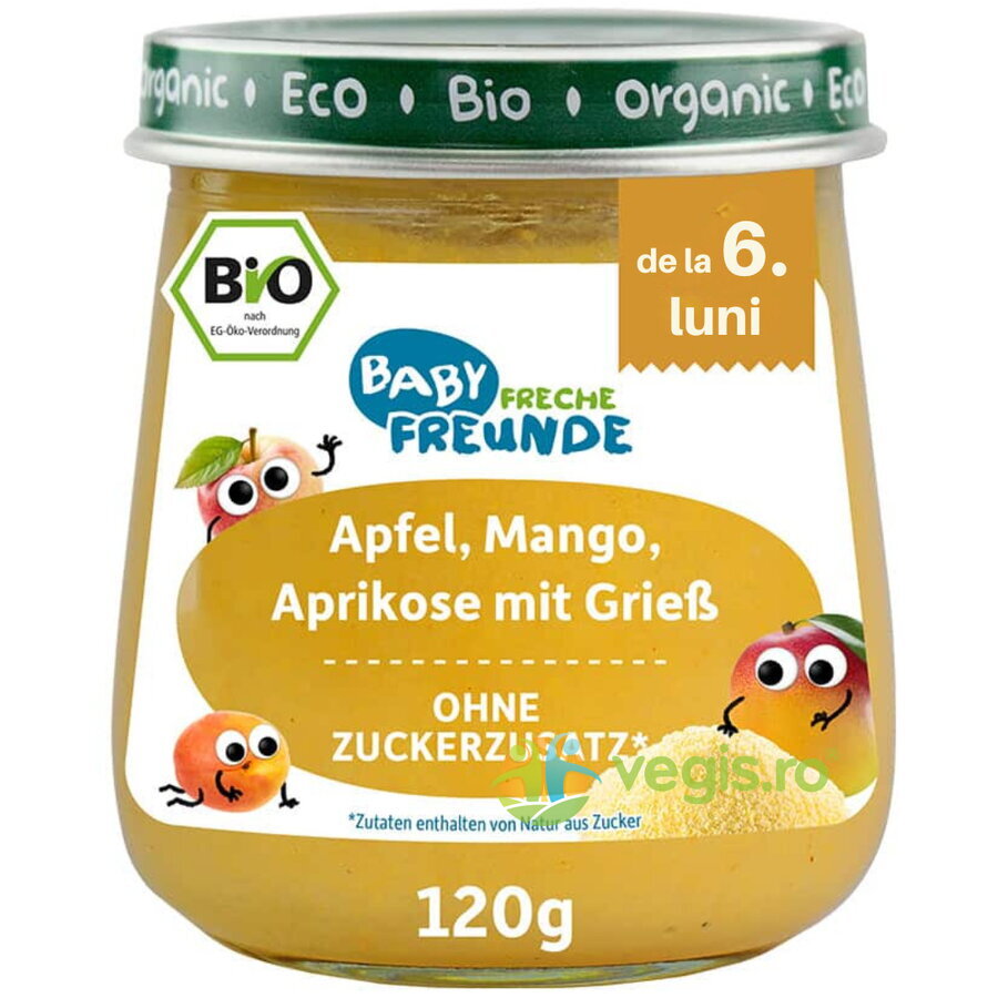 Piure de Mere, Mango si Caise cu Gris fara Zahar Ecologic/Bio 120g Piure de Mere, Mango si Caise cu Gris fara Zahar Ecologic/Bio 120g