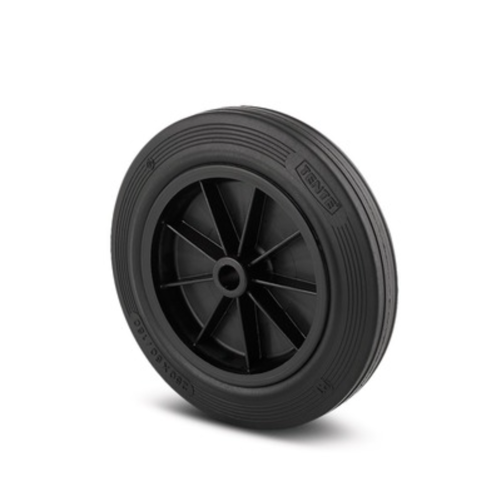 Roata carucior, janta polipropilena, cauciuc, negru, fara frana, sarcina dinamica 180 Kg, diametru 250 mm Roata carucior, janta polipropilena, cauciuc, negru, fara frana, sarcina dinamica 180 Kg, diametru 250 mm