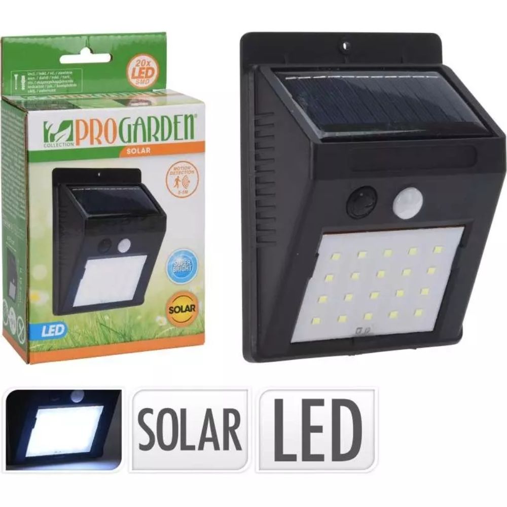 Lampa solara tip proiector cu senzor de miscare, lumina alba 20 x SMD LED, putere 3 W, negru Lampa solara tip proiector cu senzor de miscare, lumina alba 20 x SMD LED, putere 3 W, negru