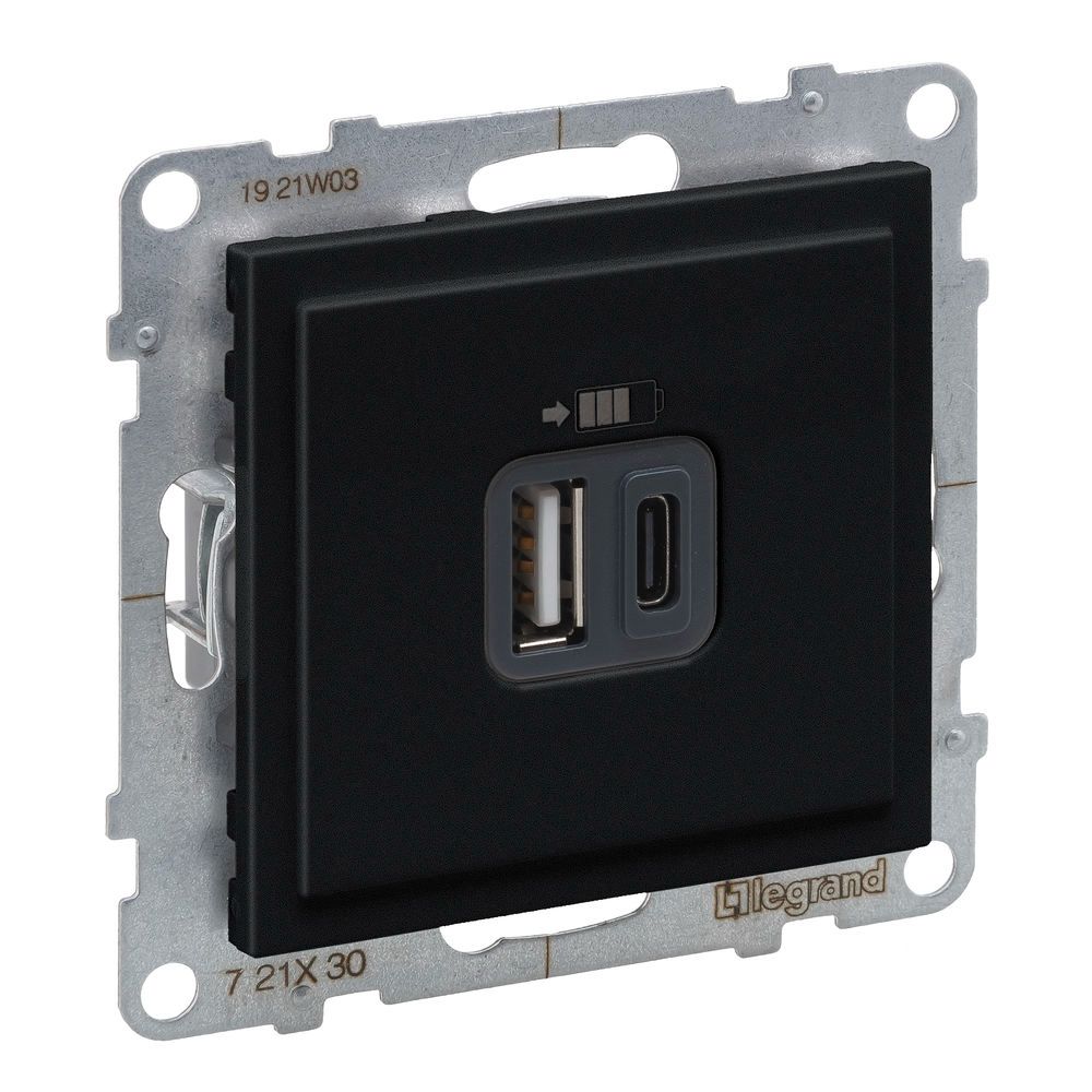 Incarcator USB dublu tip A+C, Legrand New Suno L721430, negru Incarcator USB dublu tip A+C, Legrand New Suno L721430, negru
