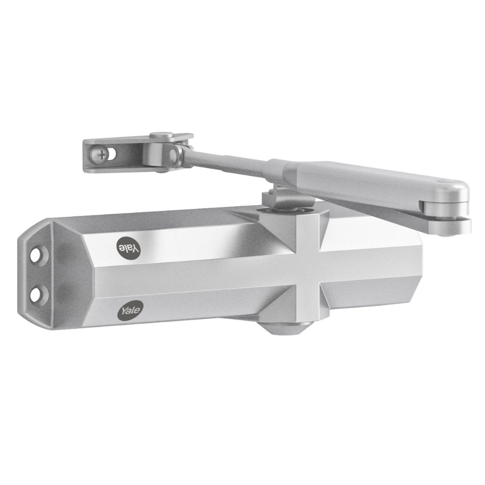 Amortizor cu brat hold-open rezistent la foc Yale, seria 4000, argintiu Amortizor cu brat hold-open rezistent la foc Yale, seria 4000, argintiu