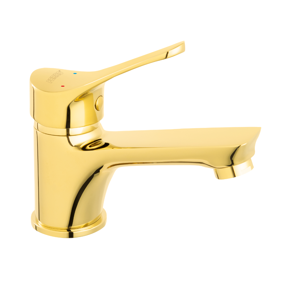 Baterie stativa pentru lavoar Ferro Petite BPT2G, monocomanda, alama, finisaj auriu Baterie stativa pentru lavoar Ferro Petite BPT2G, monocomanda, alama, finisaj auriu